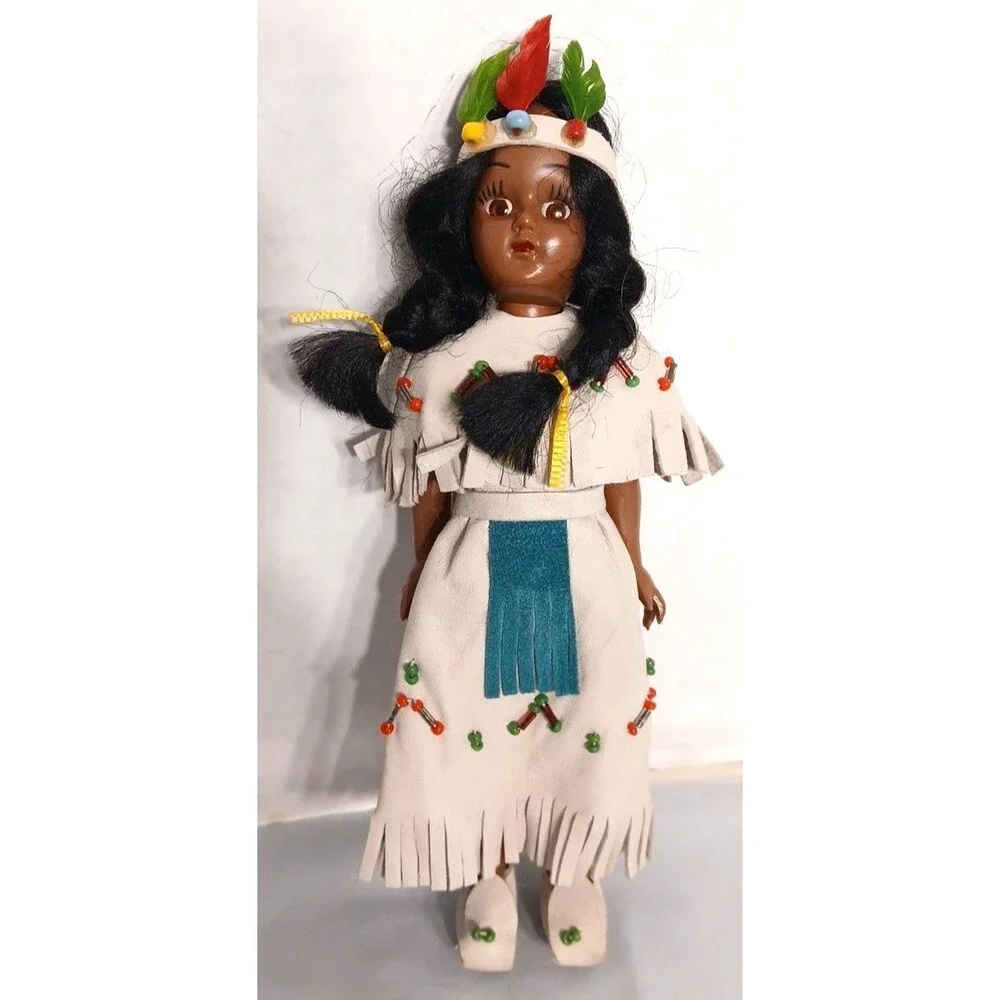 Indian Doll Lot Of 4 Plastic & Porcelain Bisque Native American